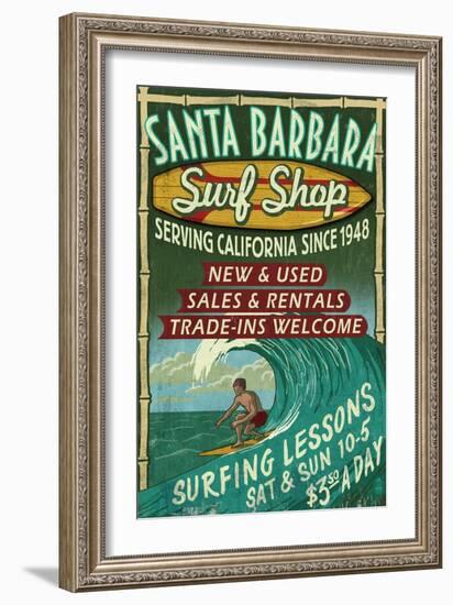 Santa Barbara, California - Surf Shop-Lantern Press-Framed Art Print