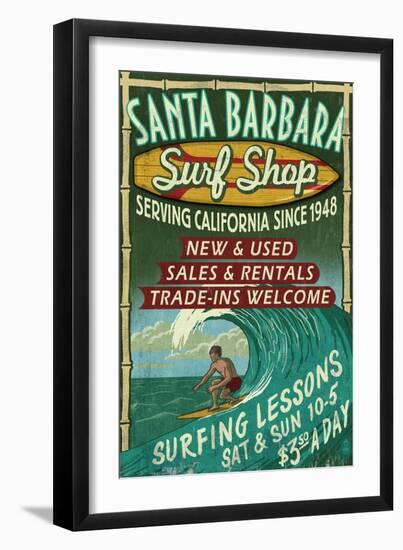 Santa Barbara, California - Surf Shop-Lantern Press-Framed Art Print