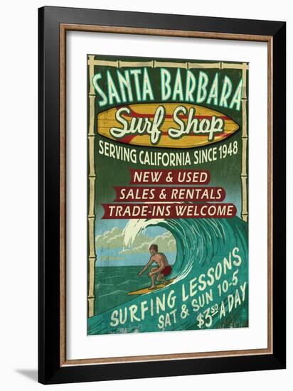 Santa Barbara, California - Surf Shop-Lantern Press-Framed Art Print