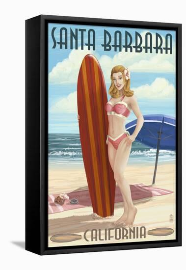 Santa Barbara, California - Surfer Pinup-Lantern Press-Framed Stretched Canvas