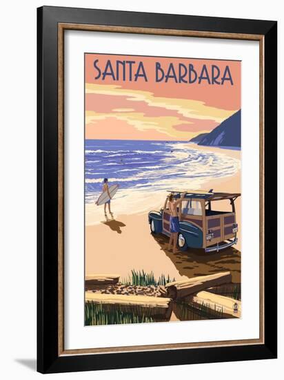 Santa Barbara, California - Woody on Beach-Lantern Press-Framed Art Print