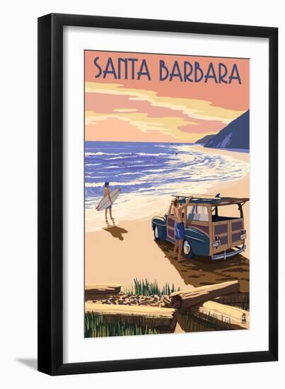 Santa Barbara, California - Woody on Beach-Lantern Press-Framed Art Print