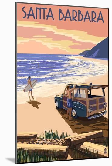 Santa Barbara, California - Woody on Beach-Lantern Press-Mounted Art Print