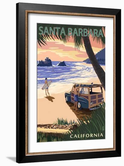 Santa Barbara, California - Woody on Beach-Lantern Press-Framed Art Print