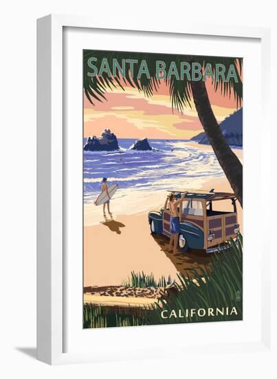 Santa Barbara, California - Woody on Beach-Lantern Press-Framed Art Print