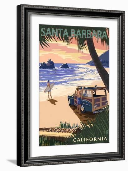 Santa Barbara, California - Woody on Beach-Lantern Press-Framed Art Print