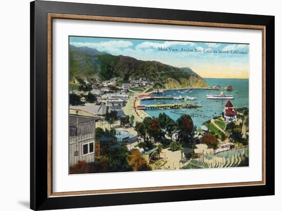 Santa Catalina Island, California - Panoramic View of Avalon and Bay-Lantern Press-Framed Art Print