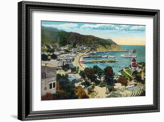 Santa Catalina Island, California - Panoramic View of Avalon and Bay-Lantern Press-Framed Art Print