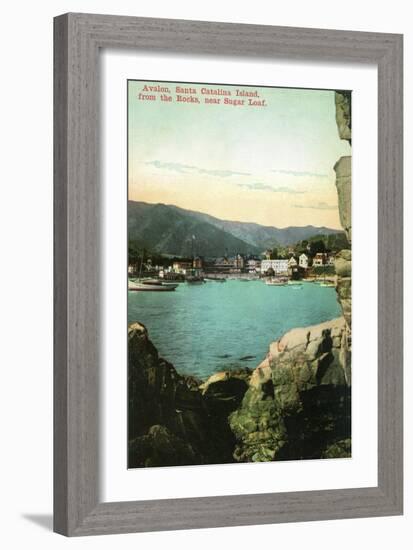 Santa Catalina Island, California - View of City from the Rocks-Lantern Press-Framed Art Print