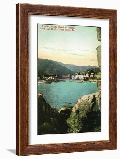 Santa Catalina Island, California - View of City from the Rocks-Lantern Press-Framed Art Print