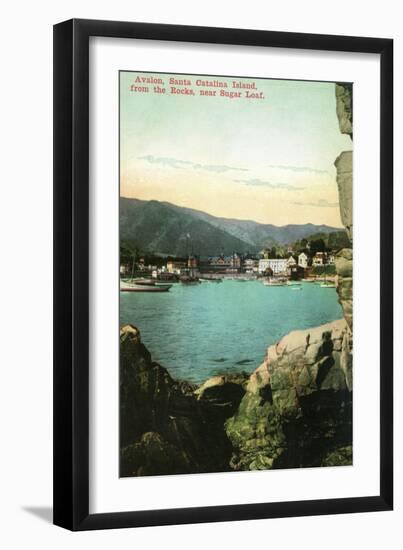 Santa Catalina Island, California - View of City from the Rocks-Lantern Press-Framed Art Print