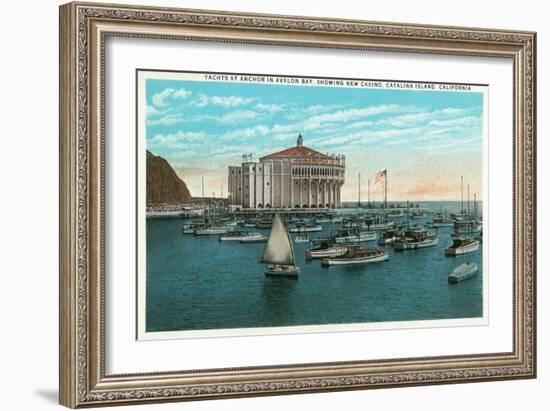 Santa Catalina Island, California - Yachts at Anchor in Avalon Bay-Lantern Press-Framed Art Print