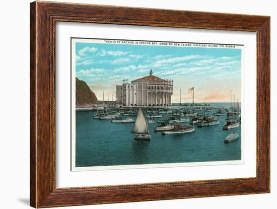 Santa Catalina Island, California - Yachts at Anchor in Avalon Bay-Lantern Press-Framed Art Print