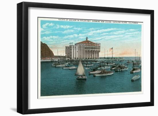 Santa Catalina Island, California - Yachts at Anchor in Avalon Bay-Lantern Press-Framed Art Print