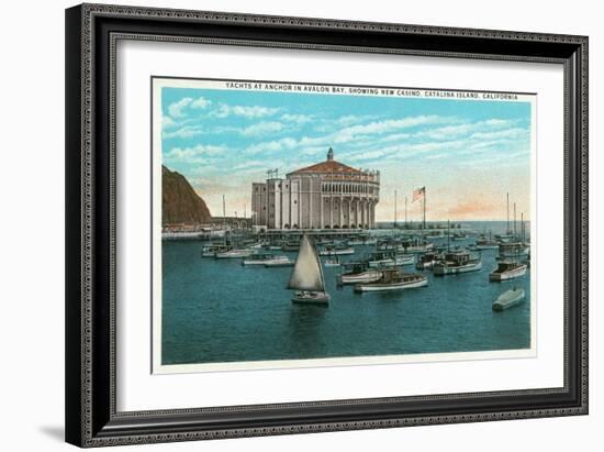 Santa Catalina Island, California - Yachts at Anchor in Avalon Bay-Lantern Press-Framed Art Print