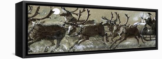 Santa Claus in His Sleigh-English School-Framed Premier Image Canvas