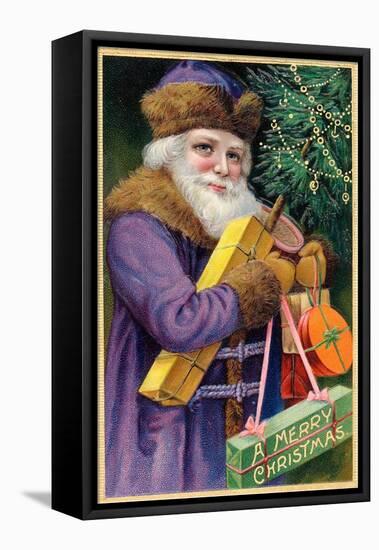 Santa Claus in Purple-null-Framed Stretched Canvas