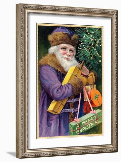 Santa Claus in Purple-null-Framed Art Print