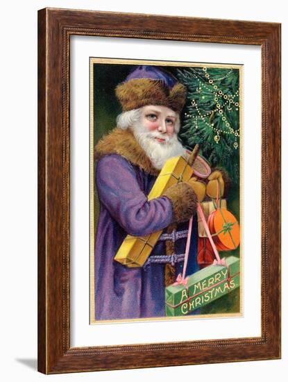 Santa Claus in Purple-null-Framed Art Print