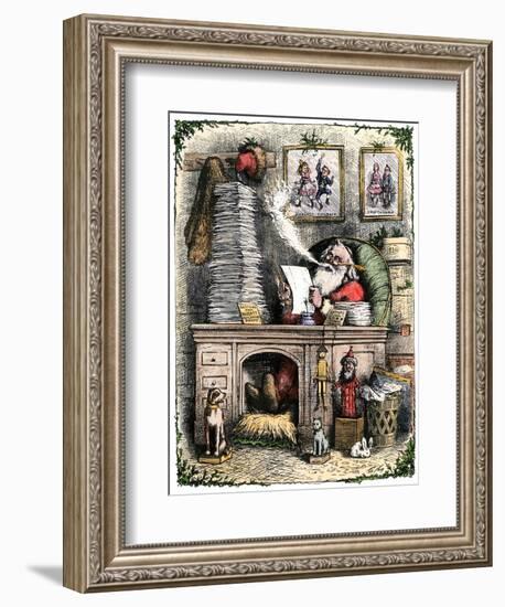 Santa Claus Opening a Stack of Letters, 1880s-null-Framed Giclee Print