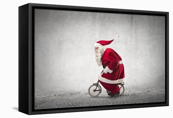 Santa Claus Rides a Bicycle-olly2-Framed Premier Image Canvas
