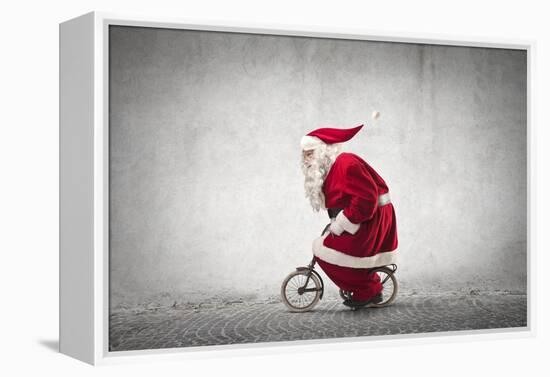 Santa Claus Rides a Bicycle-olly2-Framed Premier Image Canvas