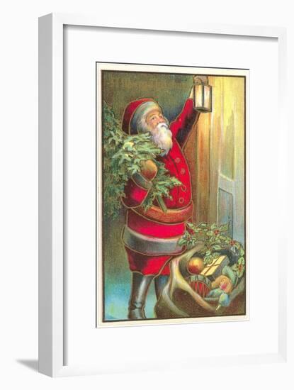 Santa Claus with Lantern-null-Framed Art Print