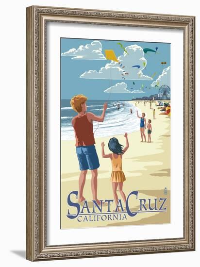 Santa Cruz, California - Beach and Kite Flyers-Lantern Press-Framed Art Print