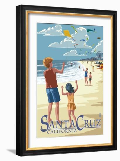 Santa Cruz, California - Beach and Kite Flyers-Lantern Press-Framed Art Print