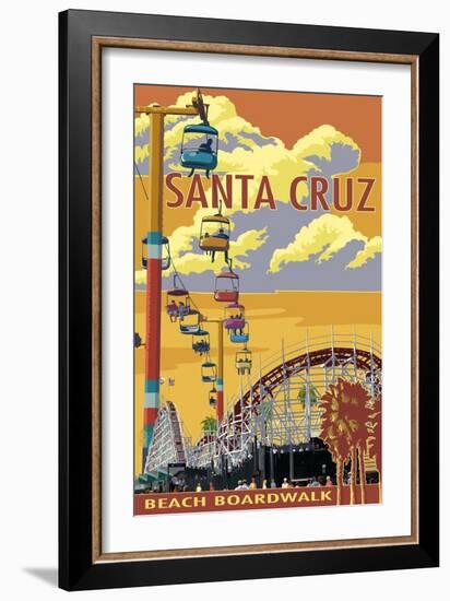 Santa Cruz, California - Beach Boardwalk-Lantern Press-Framed Premium Giclee Print