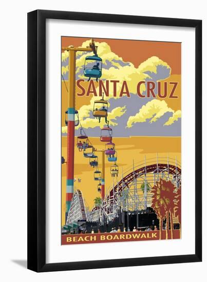 Santa Cruz, California - Beach Boardwalk-Lantern Press-Framed Premium Giclee Print