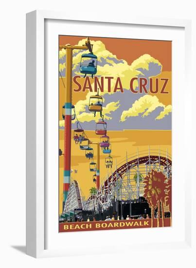 Santa Cruz, California - Beach Boardwalk-Lantern Press-Framed Premium Giclee Print