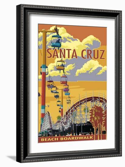 Santa Cruz, California - Beach Boardwalk-Lantern Press-Framed Premium Giclee Print