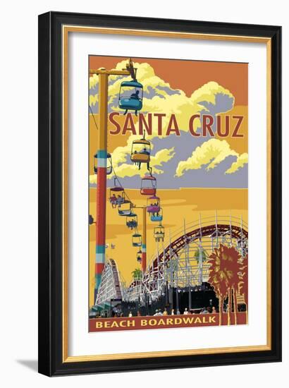Santa Cruz, California - Beach Boardwalk-Lantern Press-Framed Premium Giclee Print