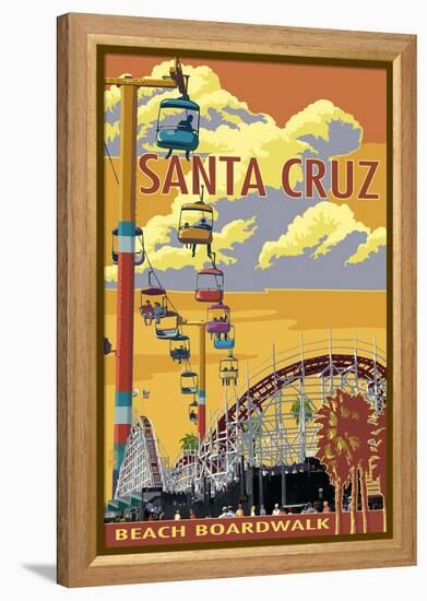 Santa Cruz, California - Beach Boardwalk-Lantern Press-Framed Stretched Canvas