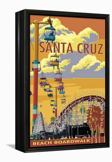 Santa Cruz, California - Beach Boardwalk-Lantern Press-Framed Stretched Canvas