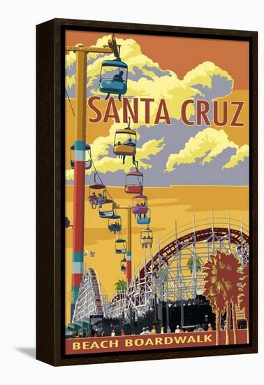 Santa Cruz, California - Beach Boardwalk-Lantern Press-Framed Stretched Canvas