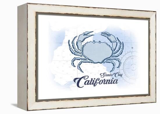 Santa Cruz, California - Crab - Blue - Coastal Icon-Lantern Press-Framed Stretched Canvas