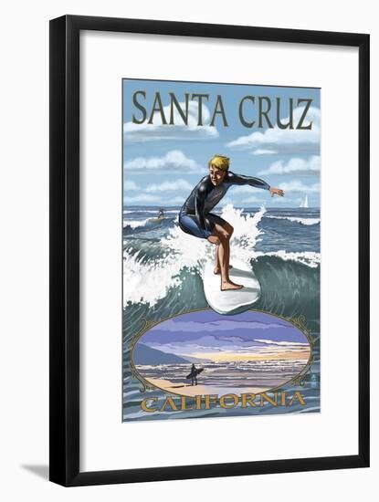 Santa Cruz, California - Day Surfer-Lantern Press-Framed Art Print