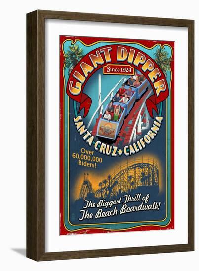 Santa Cruz, California - Giant Dipper Roller Coaster Vintage Sign-Lantern Press-Framed Art Print