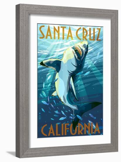 Santa Cruz, California - Great White Shark-Lantern Press-Framed Art Print