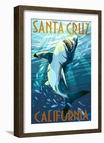 Santa Cruz, California - Great White Shark-Lantern Press-Framed Art Print