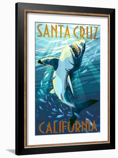 Santa Cruz, California - Great White Shark-Lantern Press-Framed Art Print