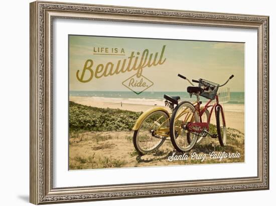 Santa Cruz, California - Life is a Beautiful Ride - Beach Cruisers-Lantern Press-Framed Art Print