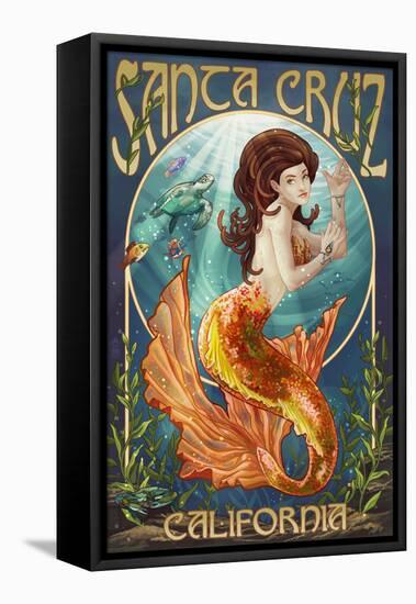 Santa Cruz, California - Mermaid-Lantern Press-Framed Stretched Canvas