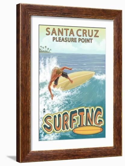 Santa Cruz, California - Pleasure Point Surfer Scene-Lantern Press-Framed Art Print