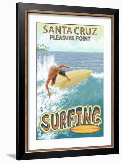 Santa Cruz, California - Pleasure Point Surfer Scene-Lantern Press-Framed Art Print