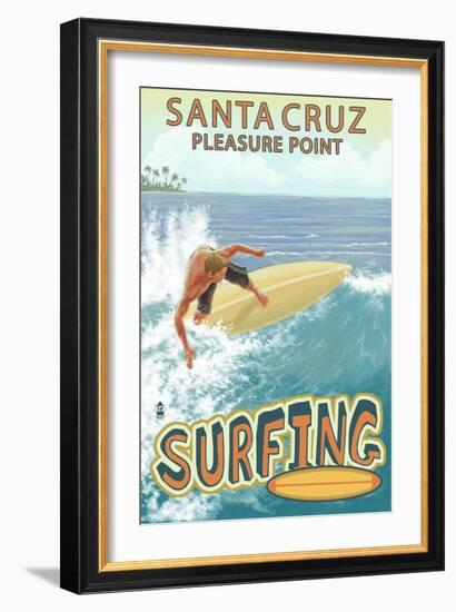 Santa Cruz, California - Pleasure Point Surfer Scene-Lantern Press-Framed Art Print