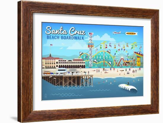 Santa Cruz, California - Retro Scene-Lantern Press-Framed Premium Giclee Print