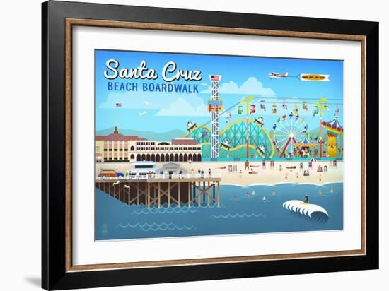 Santa Cruz, California - Retro Scene-Lantern Press-Framed Premium Giclee Print